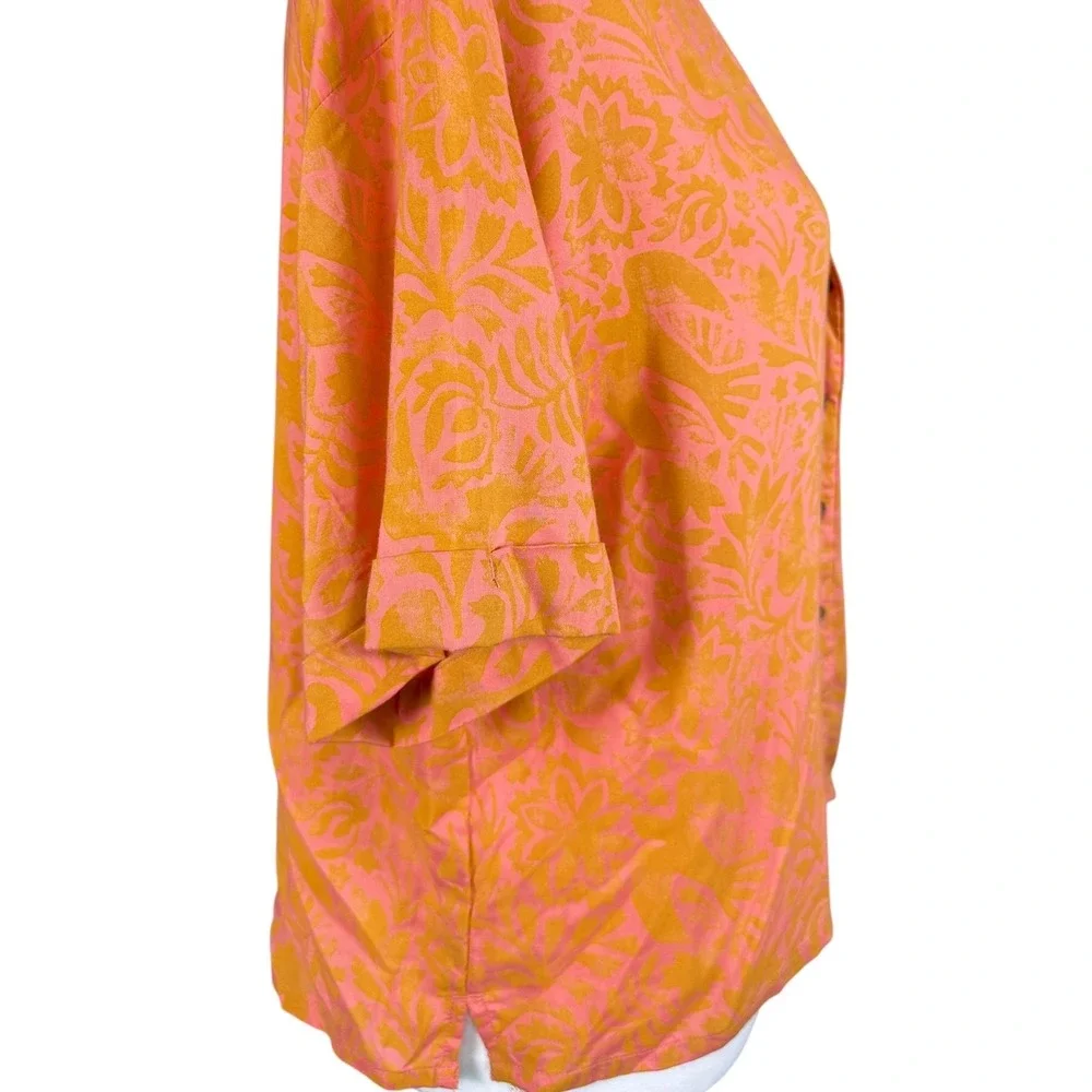 prAna Iguala Top Fresca Flora Fauna Pink Orange Floral Button Down Cropped M NEW - Picture 4 of 10